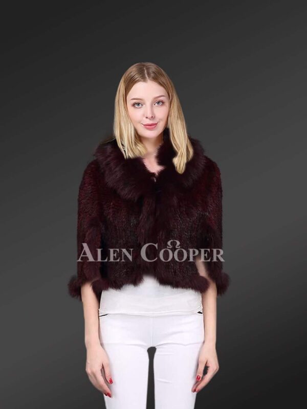 Gorgeous Knitted Mink Fur Cape-Shaped Jacket with Fox Fur Trims