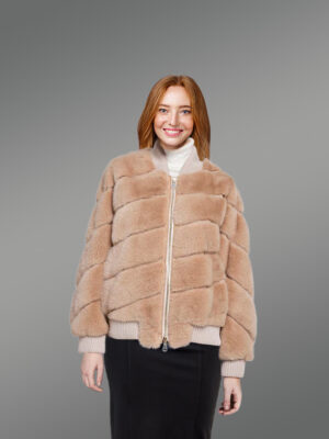 Geometric Design Mink Bomber for Women