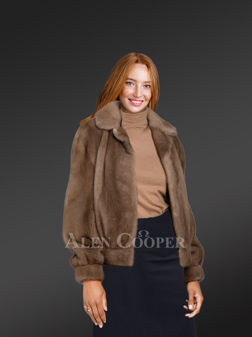 Womens Brown Mink Fur Bomber Jacket – Elegance, Functionality & Versatility - Image 2