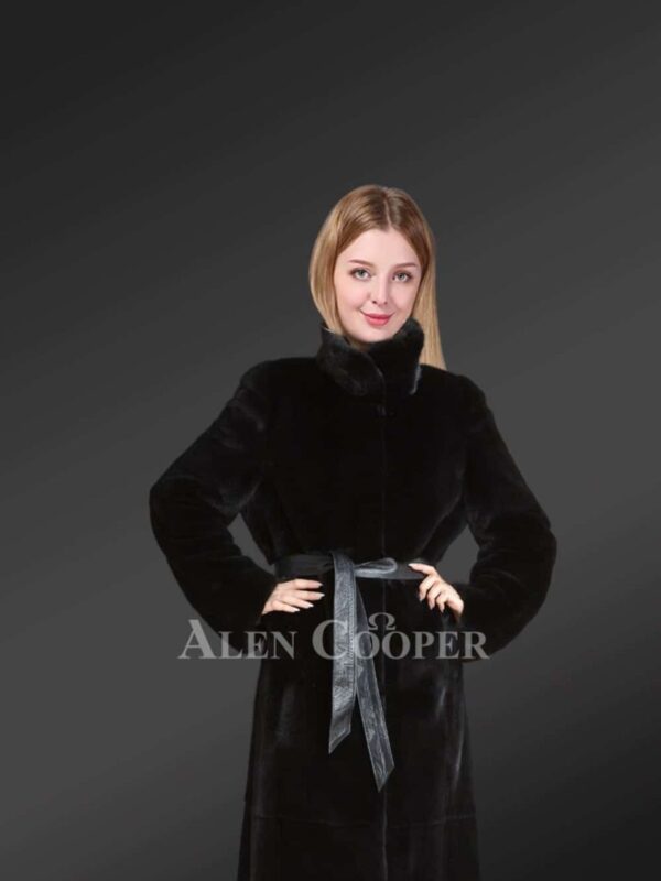 Mink Long Coat with Leather Belt