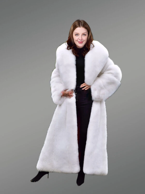 White Mink Fur Trench Coat For Women