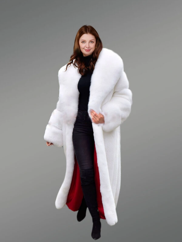 White Mink Fur Trench Coat For Women - Image 3