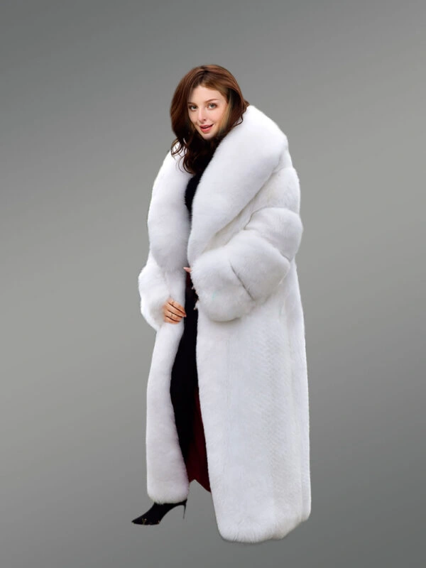 White Mink Fur Trench Coat For Women - Image 4