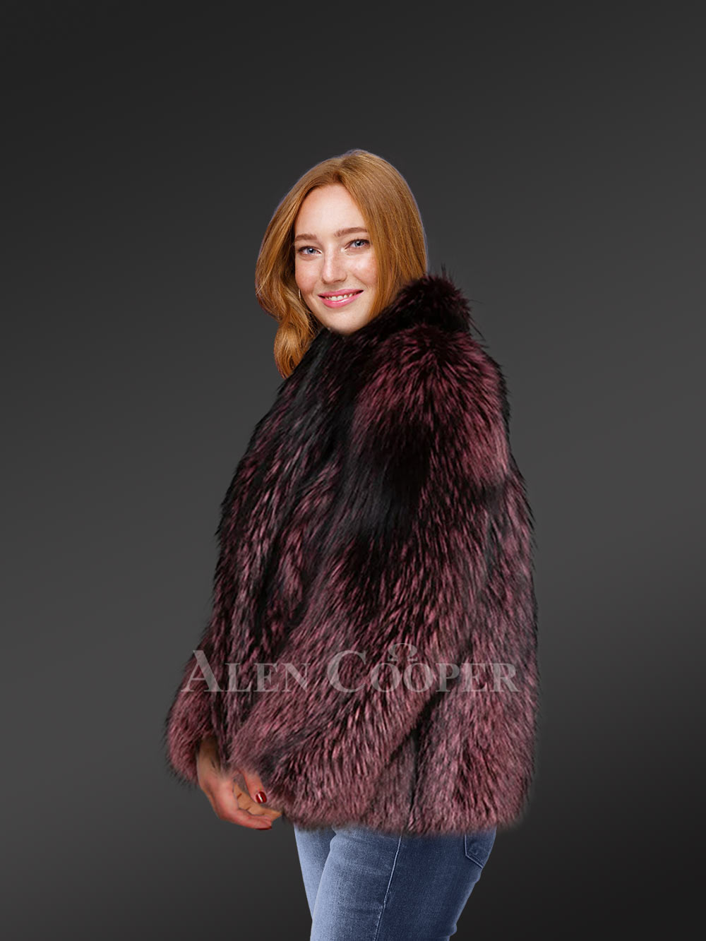 Womens Fox Fur Jacket in Wine Shade–A Statement Piece of Timeless Elegance - Image 2