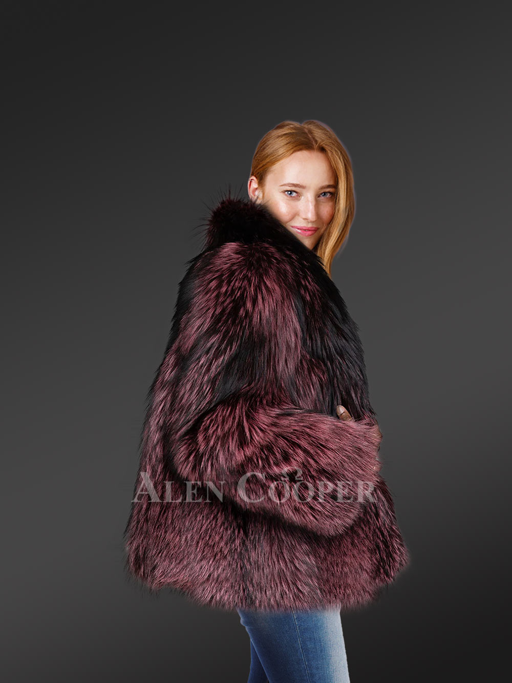 Womens Fox Fur Jacket in Wine Shade–A Statement Piece of Timeless Elegance - Image 5