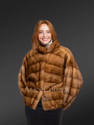 Women Turtle Neck Mink Bomber with Comfy Sleeves
