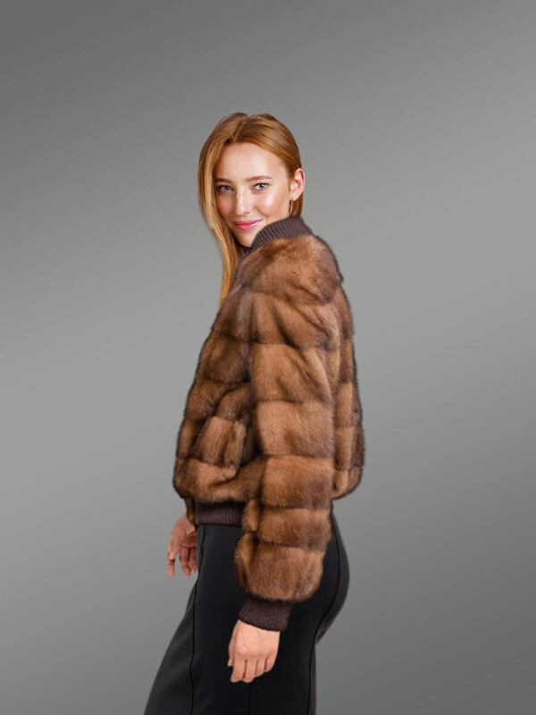 Women’s Baseball Mink Bomber Jacket - Image 3