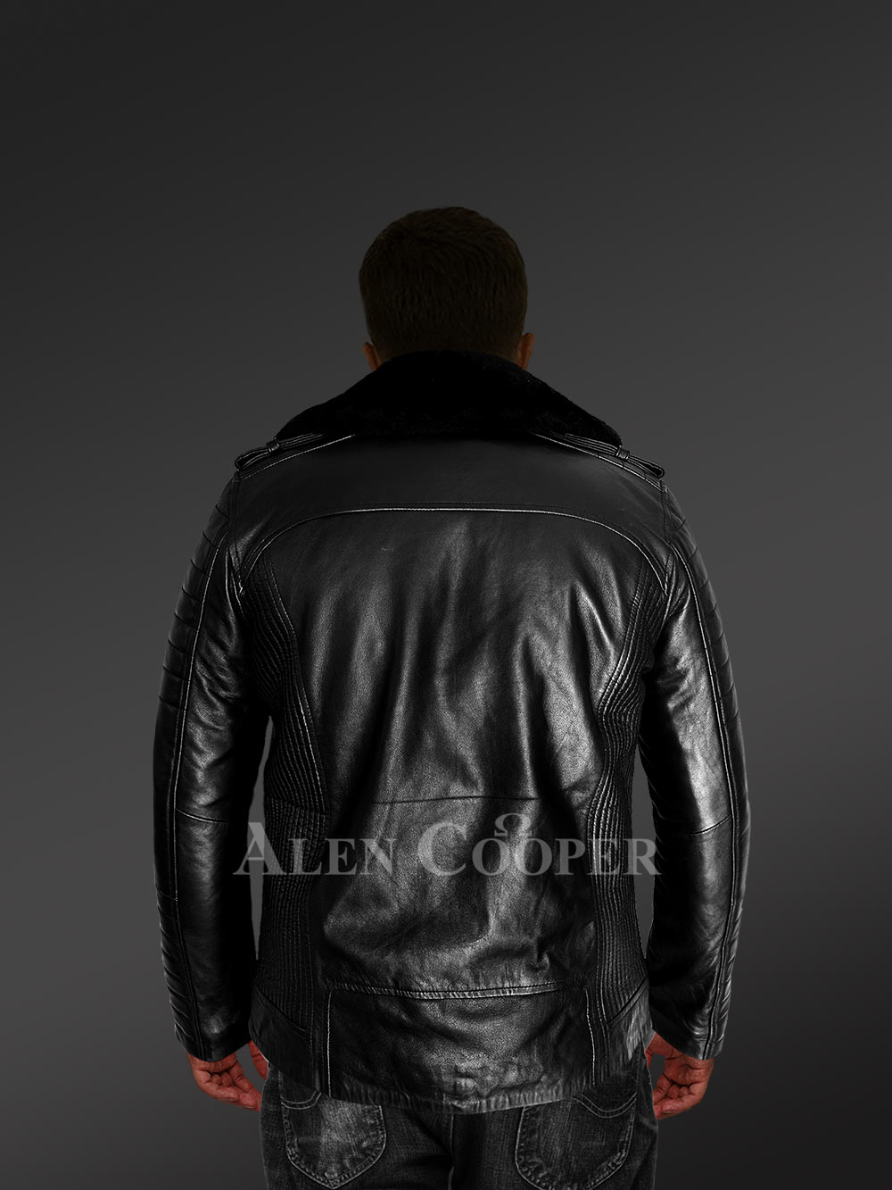 Men’s Biker Leather Jacket with Sheepskin Frontline - Image 10