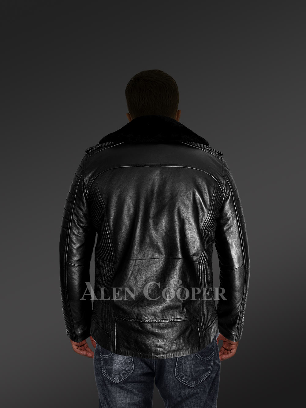Men’s Biker Leather Jacket with Sheepskin Frontline - Image 9