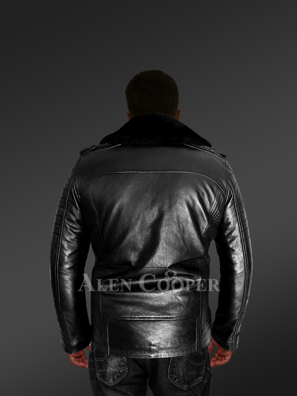 Men’s Biker Leather Jacket with Sheepskin Frontline - Image 8