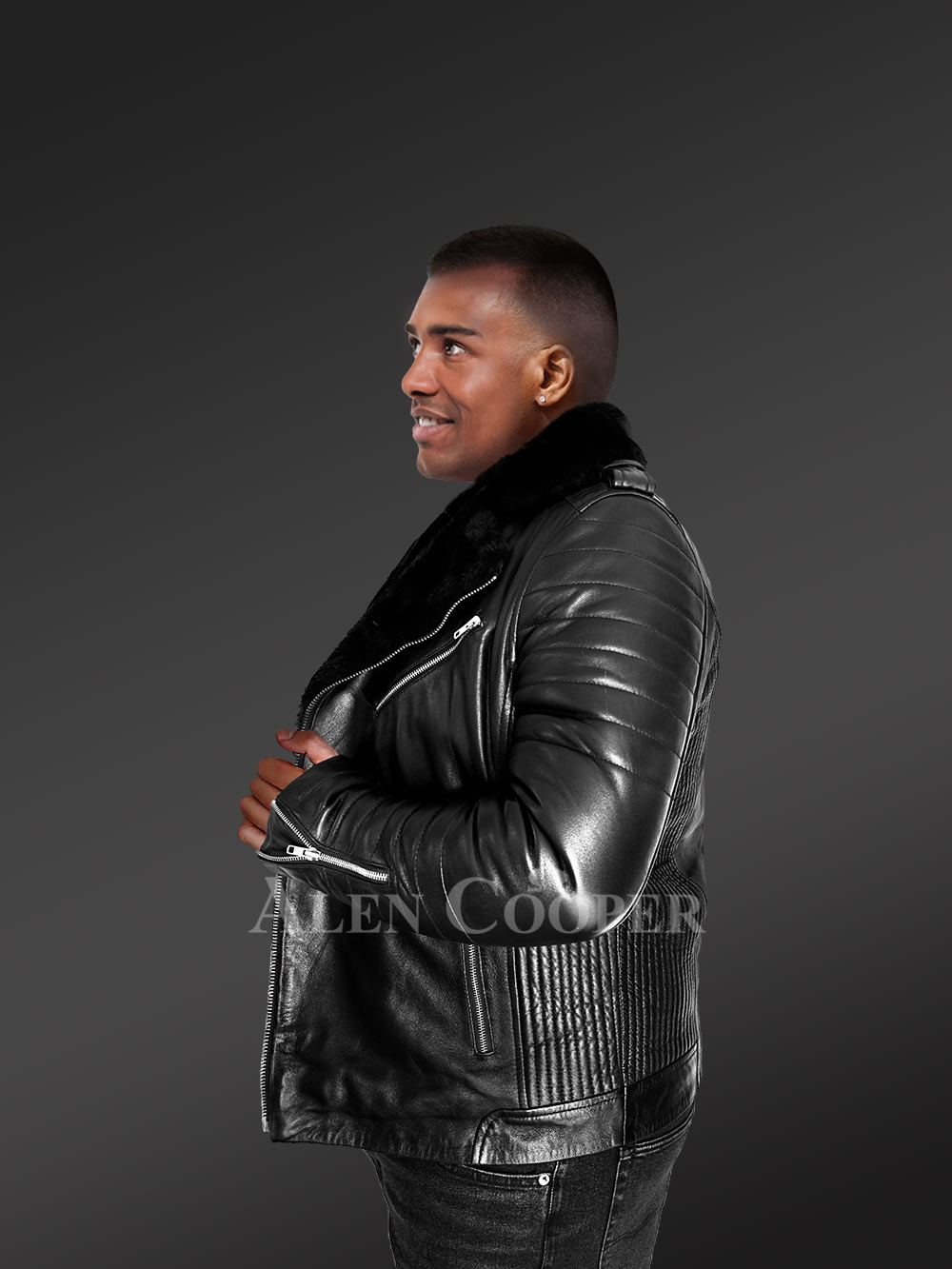 Men’s Biker Leather Jacket with Sheepskin Frontline - Image 5