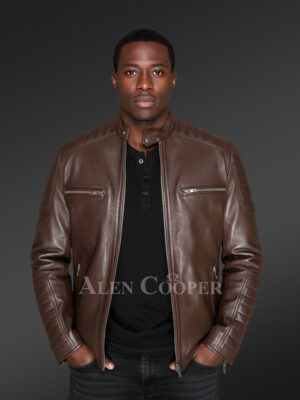 Brown Leather Jacket with Zippers Stylizing Men with Utmost Comfort