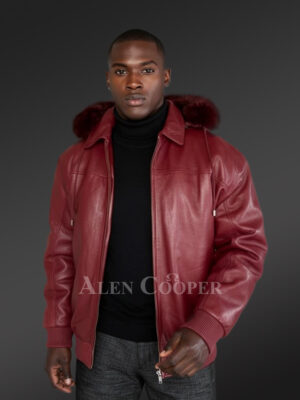 Leather Bomber Jacket with Detachable Hood – A Classy Thermal Outerwear
