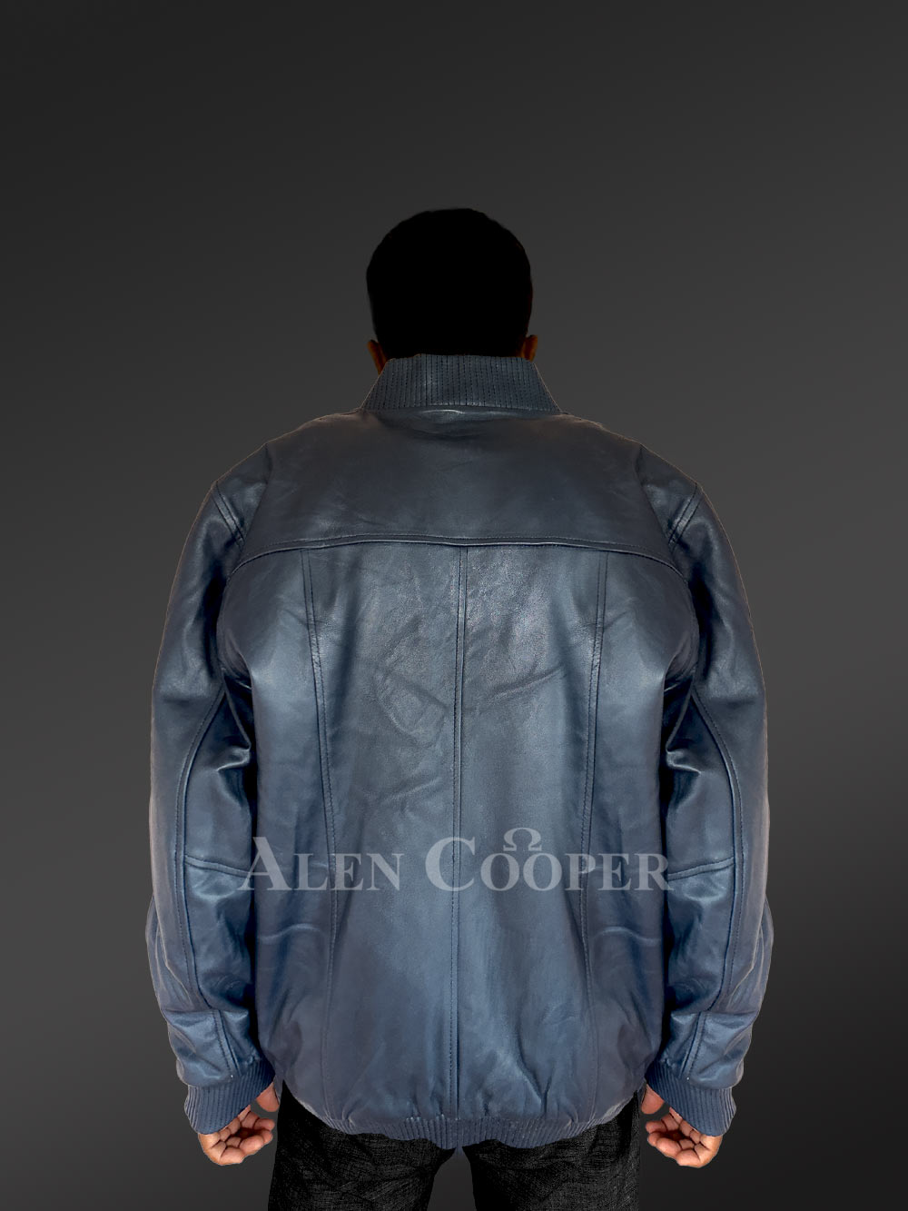 Mens Leather Bomber Jacket in Navy Blue Shade for High-Fashion Looks - Image 7