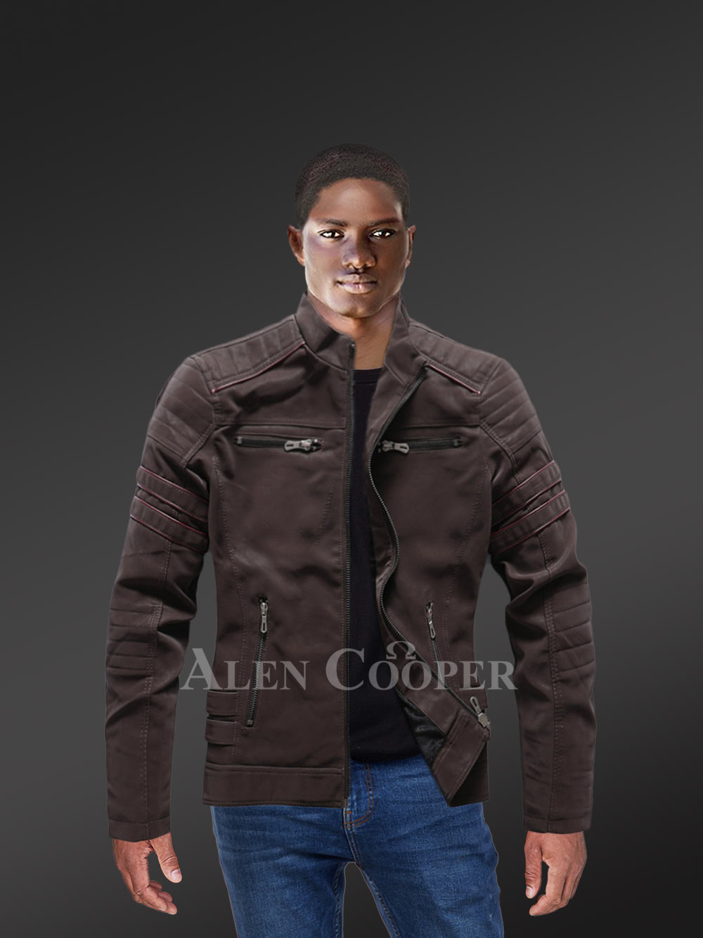 mens brown matt leather jacket