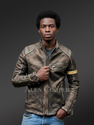 Mens Distressed Leather Jacket in Brown for Bold and Confident Look