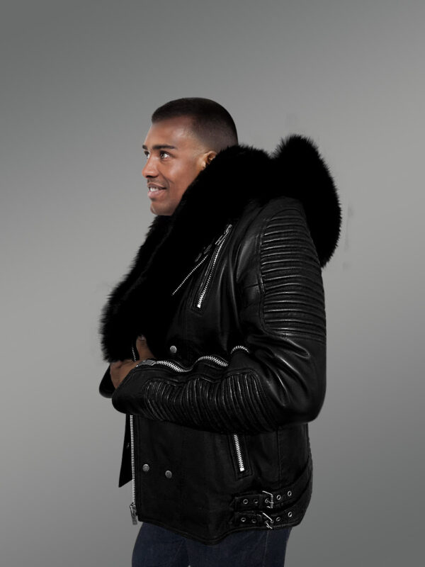 Mens Hooded Leather Biker Jacket with a Comfy Spectacular Look - Image 8