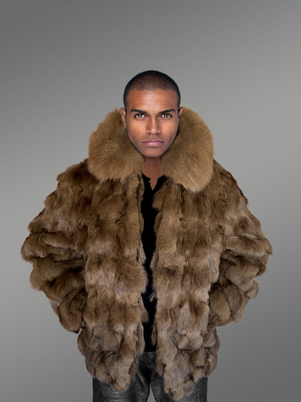 Mens Bomber In Fox Fur with Stylized Fur Sections for Cozy Wear - Image 2