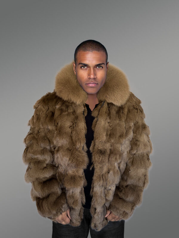 Mens Bomber In Fox Fur with Stylized Fur Sections for Cozy Wear - Image 3