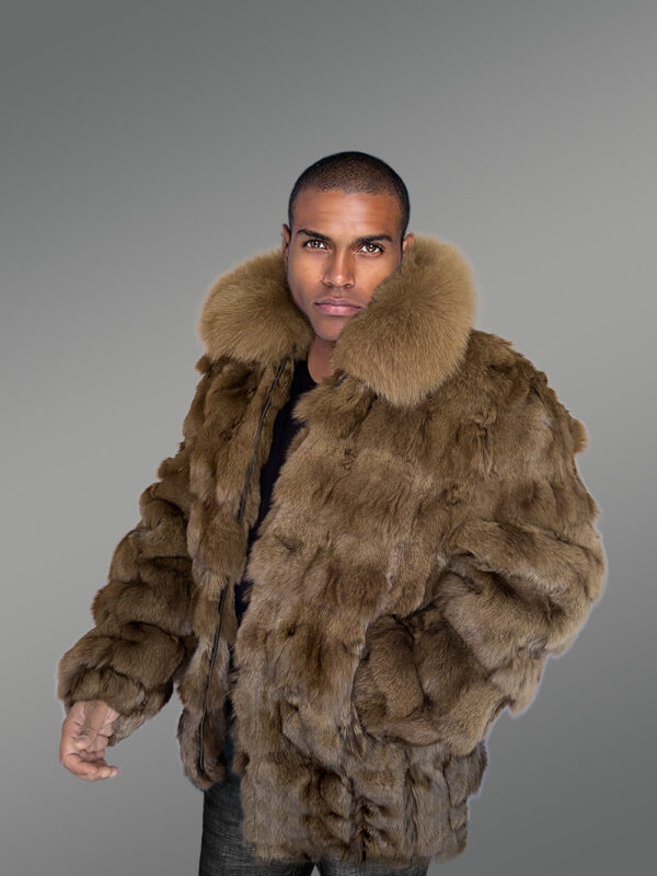 Mens Bomber In Fox Fur with Stylized Fur Sections for Cozy Wear - Image 4