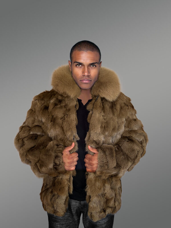 Mens Bomber In Fox Fur with Stylized Fur Sections for Cozy Wear