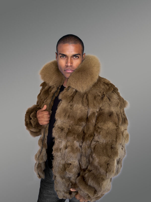 Mens Bomber In Fox Fur with Stylized Fur Sections for Cozy Wear - Image 6