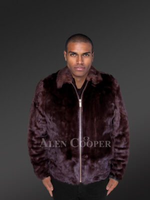 Mens Burgundy Mink Bomber – Deluxe Statement Piece for Wintertime Events