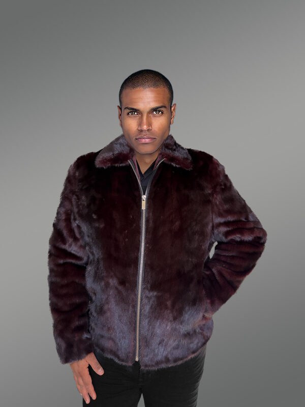 Mens Burgundy Mink Bomber – Deluxe Statement Piece for Wintertime Events - Image 4