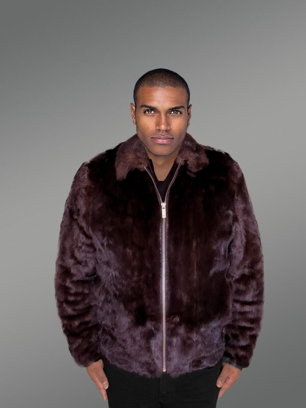 Mens Burgundy Mink Bomber – Deluxe Statement Piece for Wintertime Events