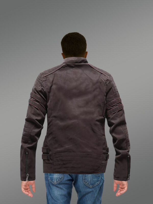 Men’s Matt Leather Jacket in Brown - Image 8