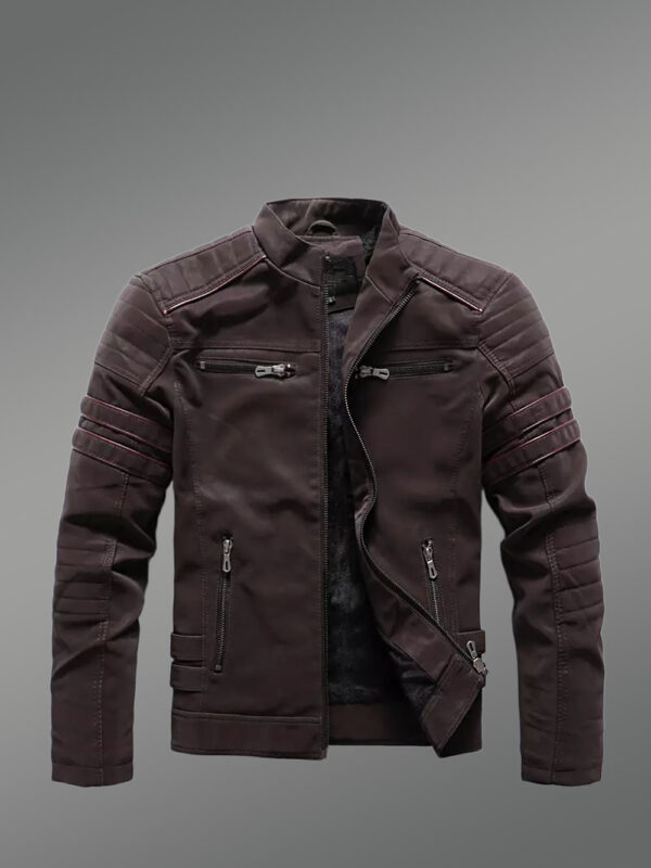 Men’s Matt Leather Jacket in Brown - Image 3