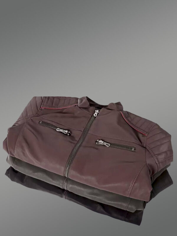 Men’s Matt Leather Jacket in Brown - Image 4