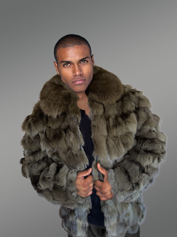 Mens Olive Green Bomber of Fox Fur – Spectacular Outfit for Grand Events - Image 6