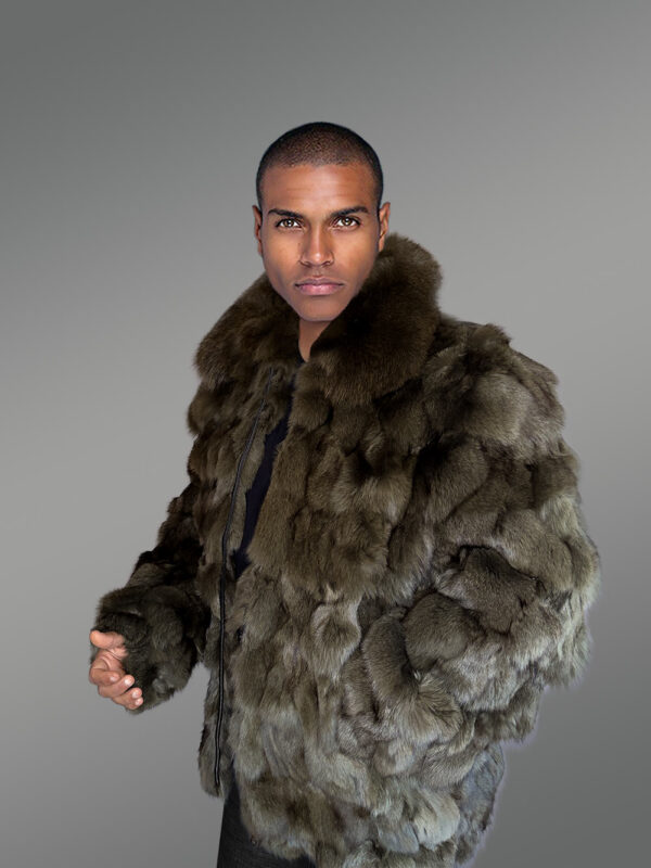 Mens Olive Green Bomber of Fox Fur – Spectacular Outfit for Grand Events - Image 9