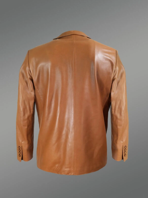 Mens Tan Leather Blazer with Notched Lapel – Versatile Outfit for Different Purposes - Image 5