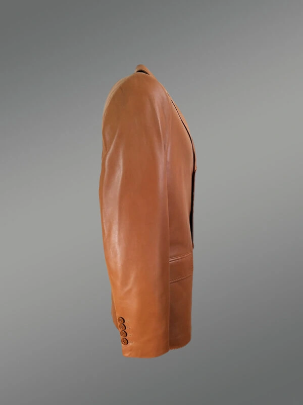 Mens Tan Leather Blazer with Notched Lapel – Versatile Outfit for Different Purposes - Image 7