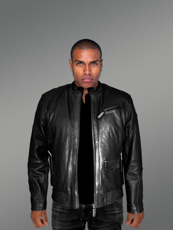 Mens Trendy Leather Bomber Jacket - Image 6