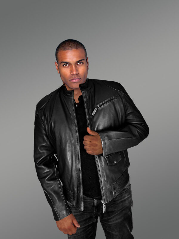 Mens Trendy Leather Bomber Jacket - Image 2