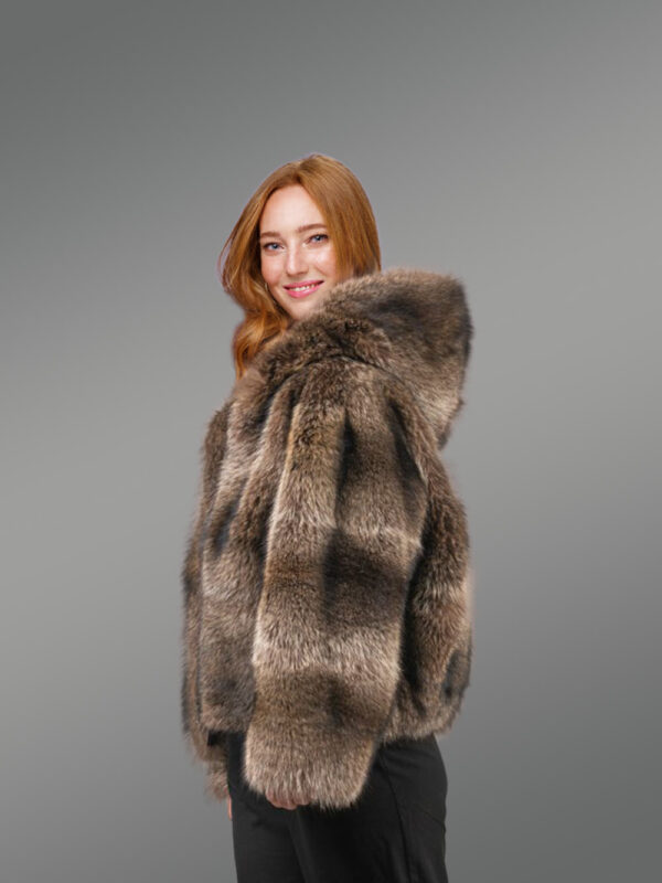 Women’s Natural Rabbit Fur Bomber with Hood - Image 2