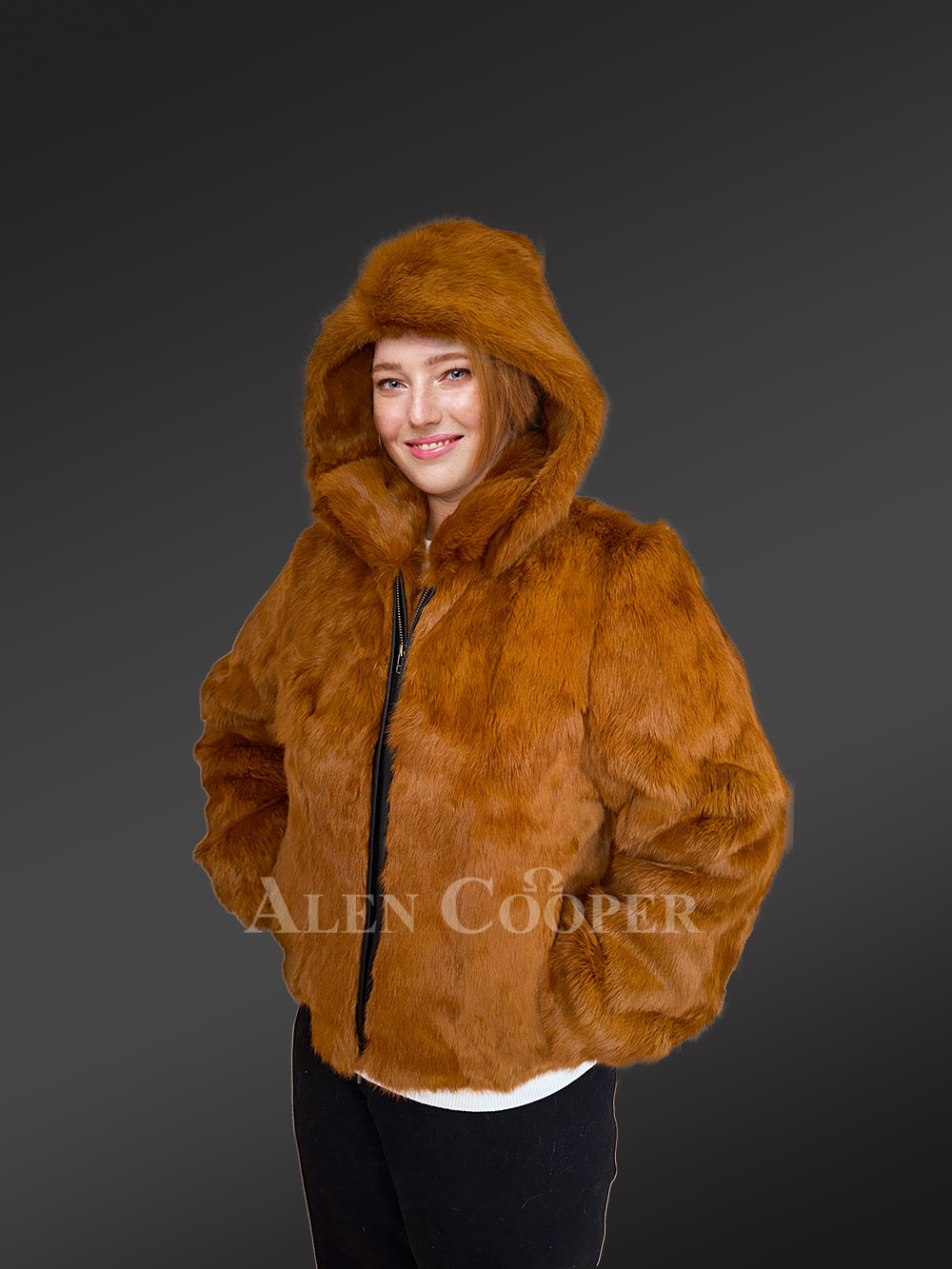 Womens Whisky Rabbit Bomber Jacket with Resplendent Warmth and Comfort - Image 4