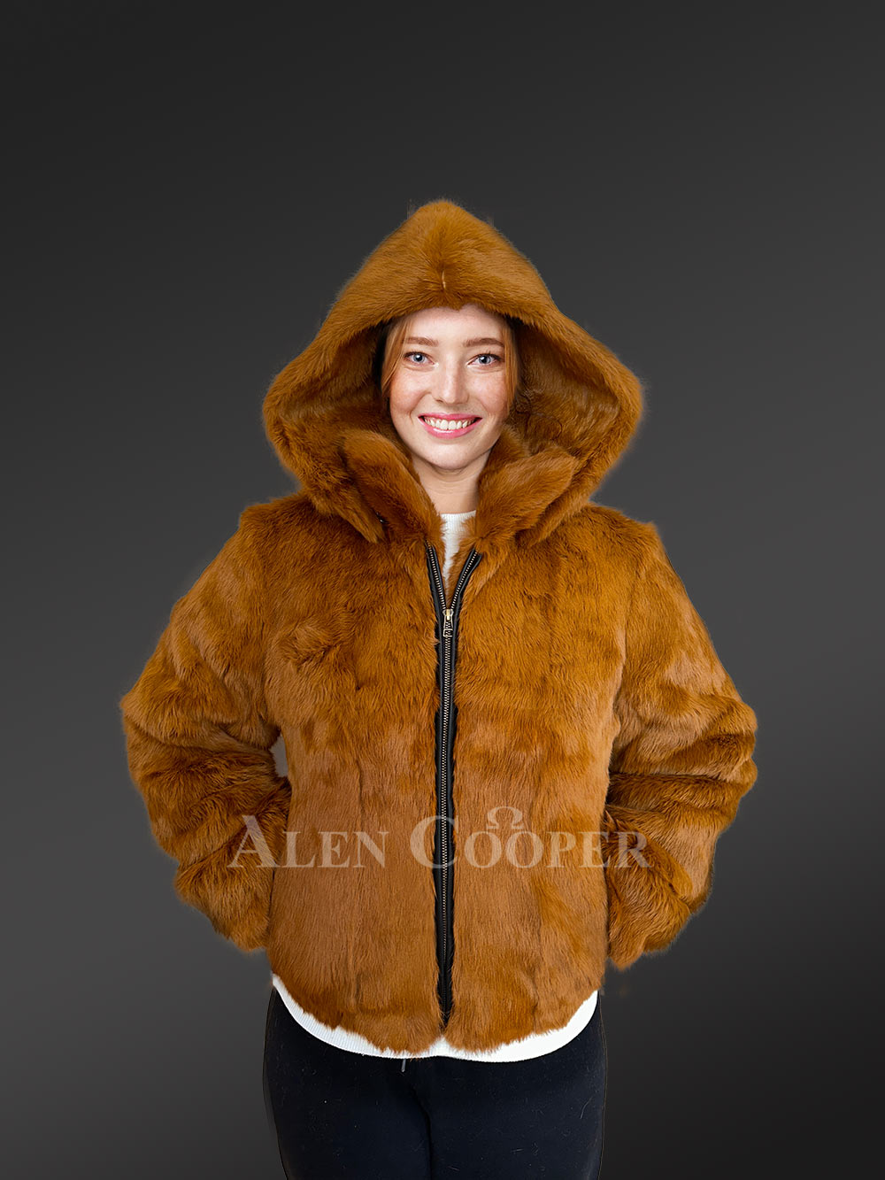 Womens Whisky Rabbit Bomber Jacket with Resplendent Warmth and Comfort - Image 2