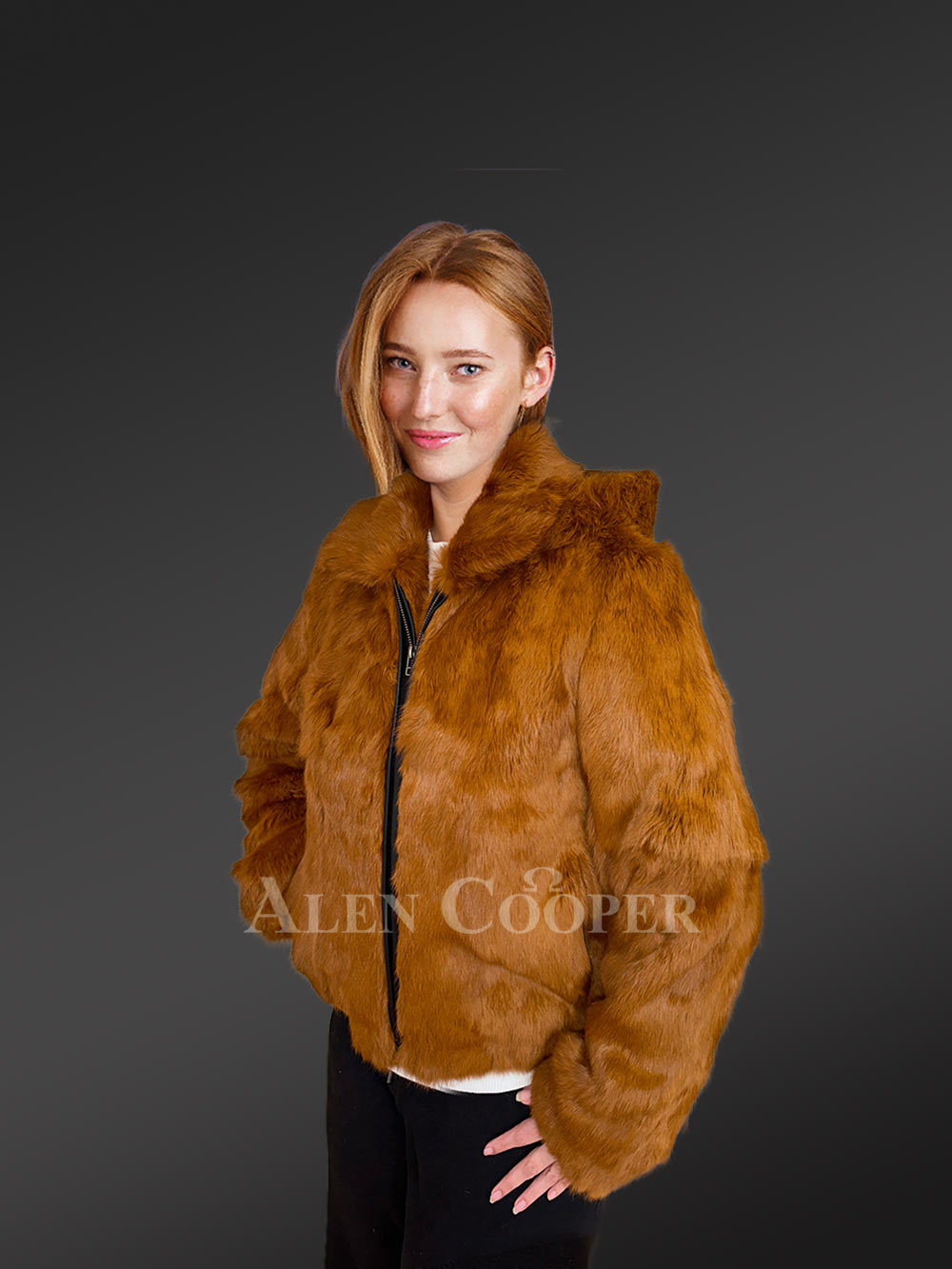 Womens Whisky Rabbit Bomber Jacket with Resplendent Warmth and Comfort - Image 6