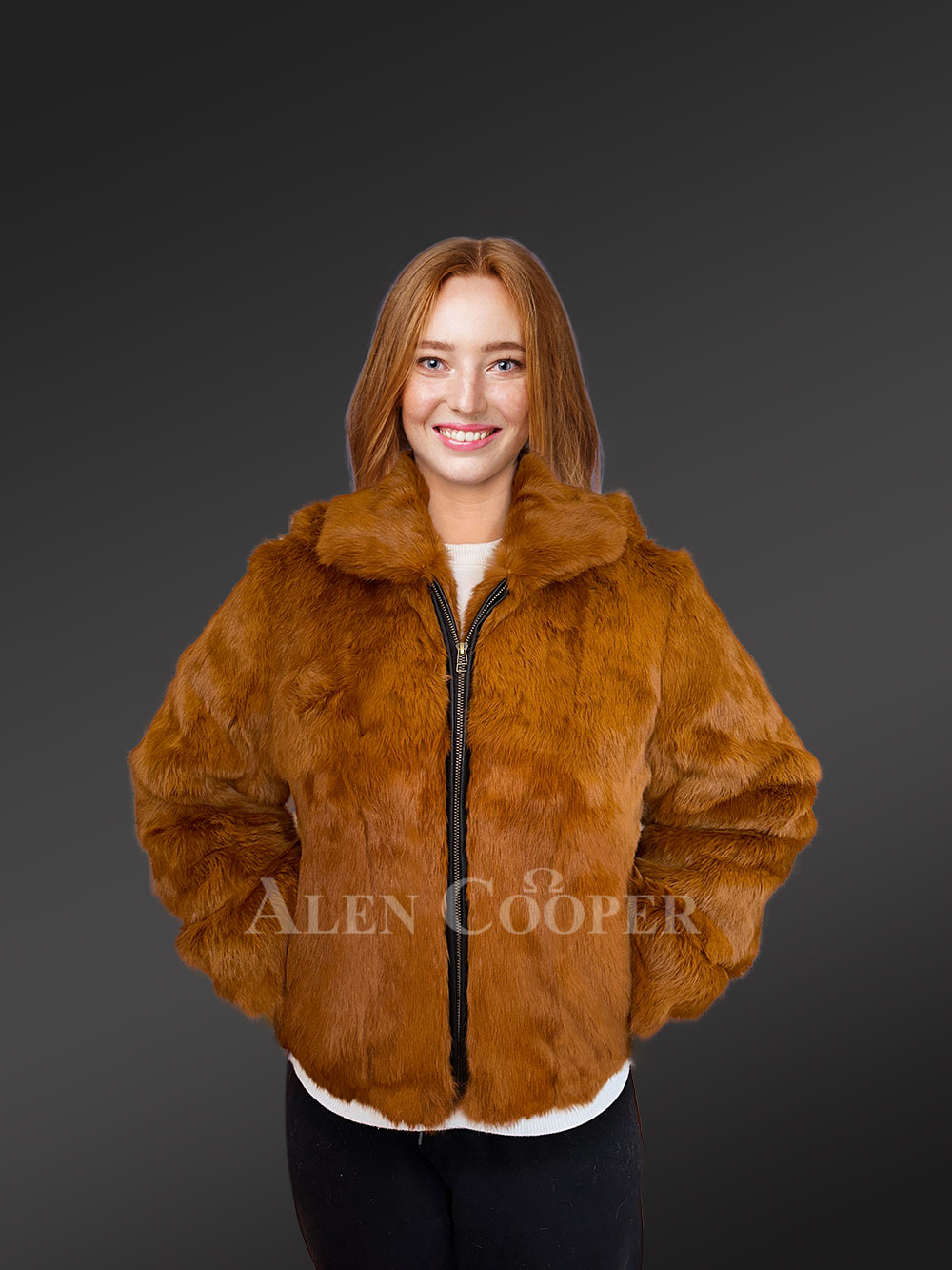 Womens Whisky Rabbit Bomber Jacket with Resplendent Warmth and Comfort - Image 5