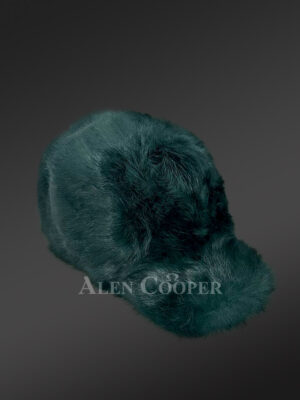 Mens Rabbit Fur Baseball Hat in Green (4)