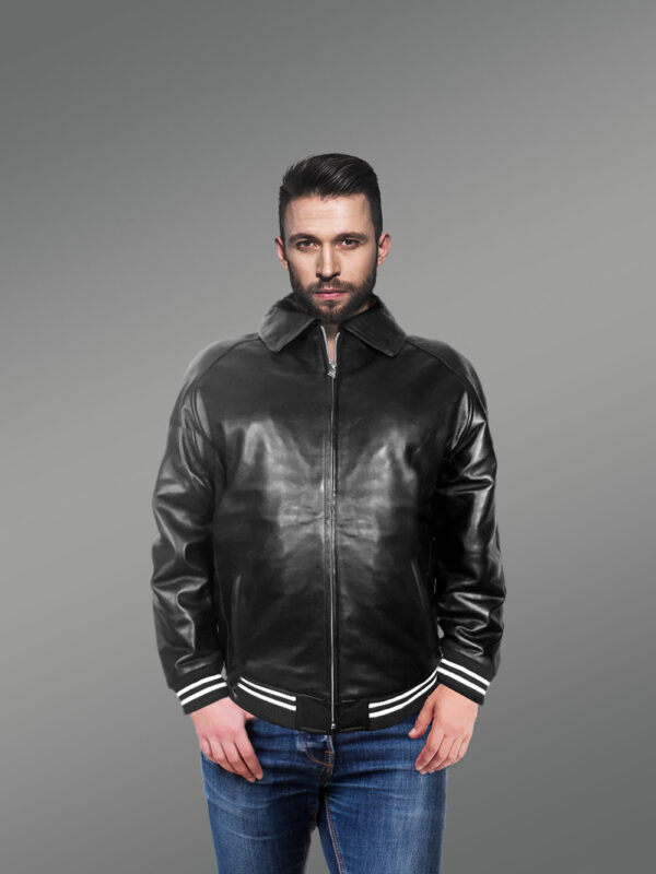 Black Leather Bomber Jacket – Cozy Feel & Suave Looks - Image 4