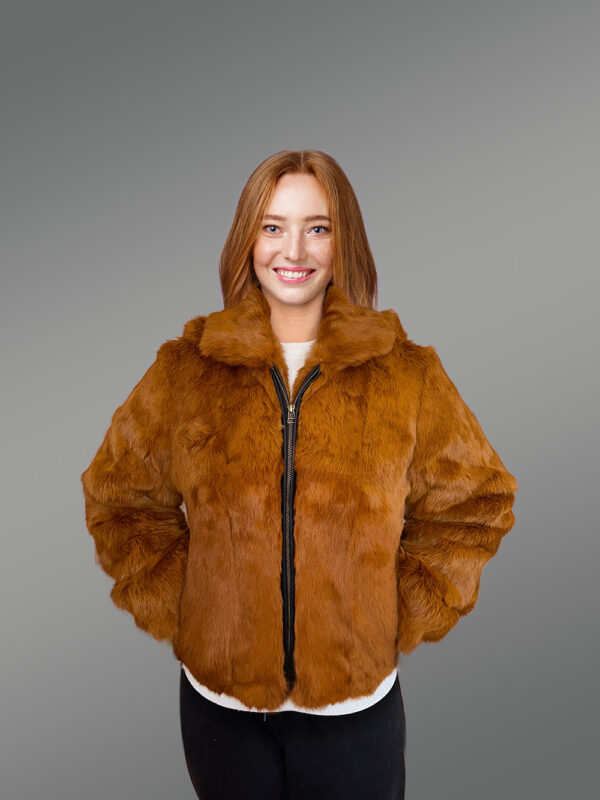 Womens Whisky Rabbit Bomber Jacket with Resplendent Warmth and Comfort