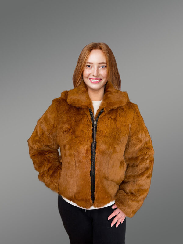 Womens Whisky Rabbit Bomber Jacket with Resplendent Warmth and Comfort - Image 5