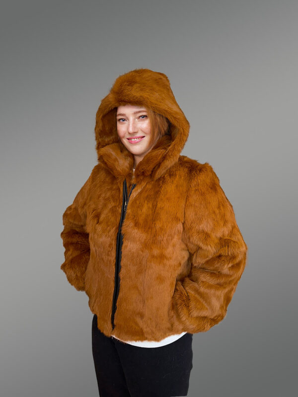 Womens Whisky Rabbit Bomber Jacket with Resplendent Warmth and Comfort - Image 6