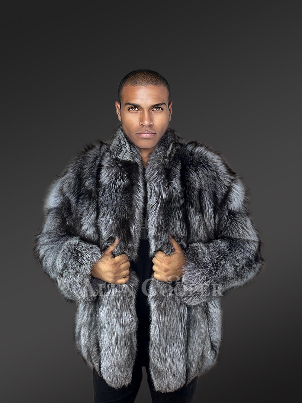 Mens Silver Fox Fur Stroller Coat – Luxurious Look & Touch of Real Fur - Image 4