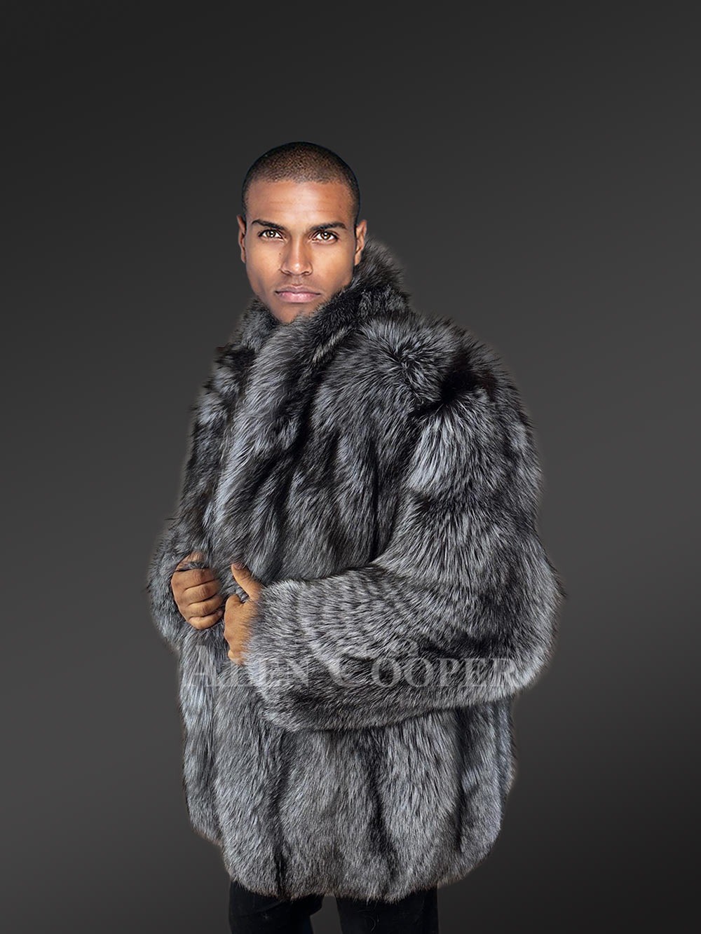Mens Silver Fox Fur Stroller Coat – Luxurious Look & Touch of Real Fur - Image 3